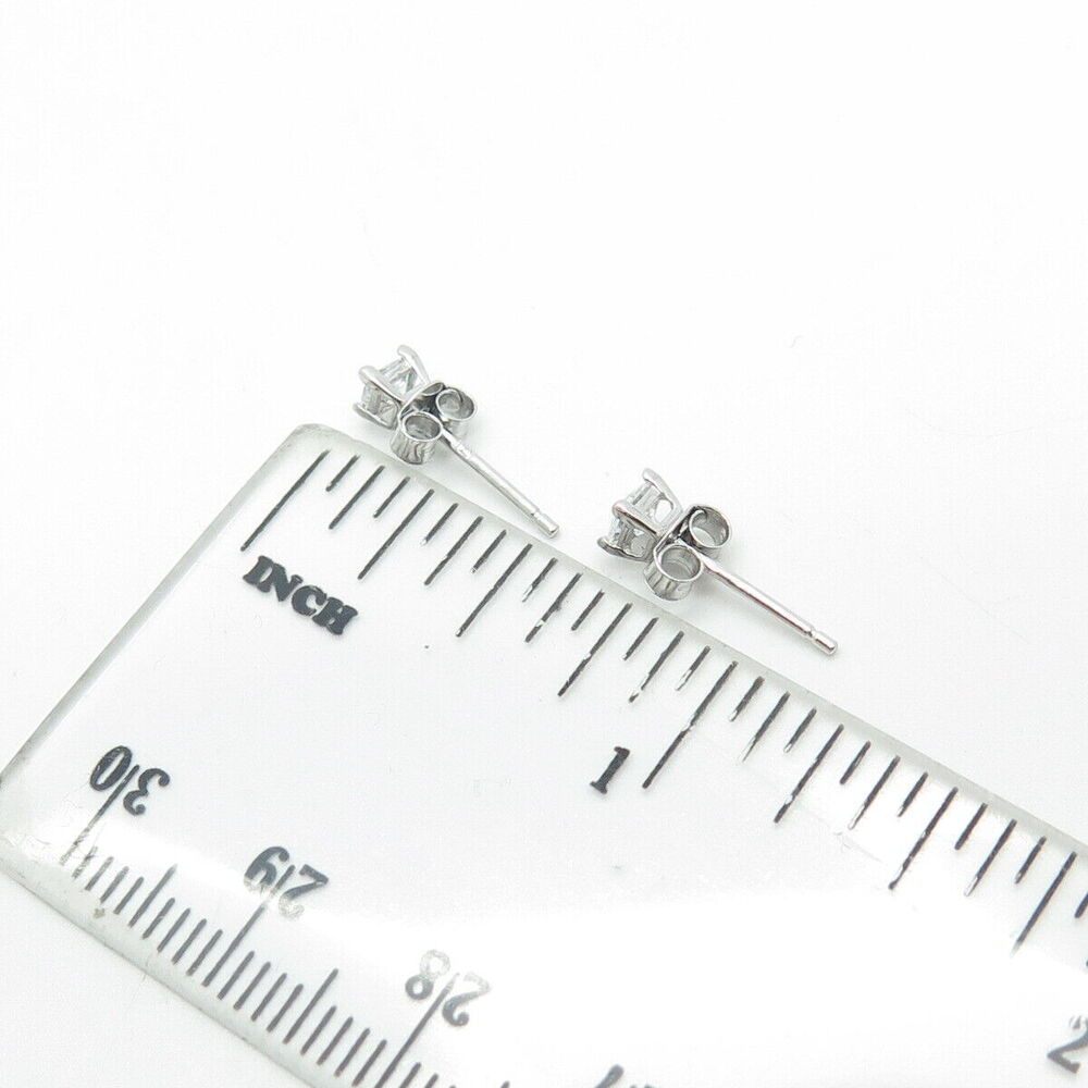 925 Sterling Silver Princess-Cut Shaped C Z Stud Earrings - Picture 3 of 9